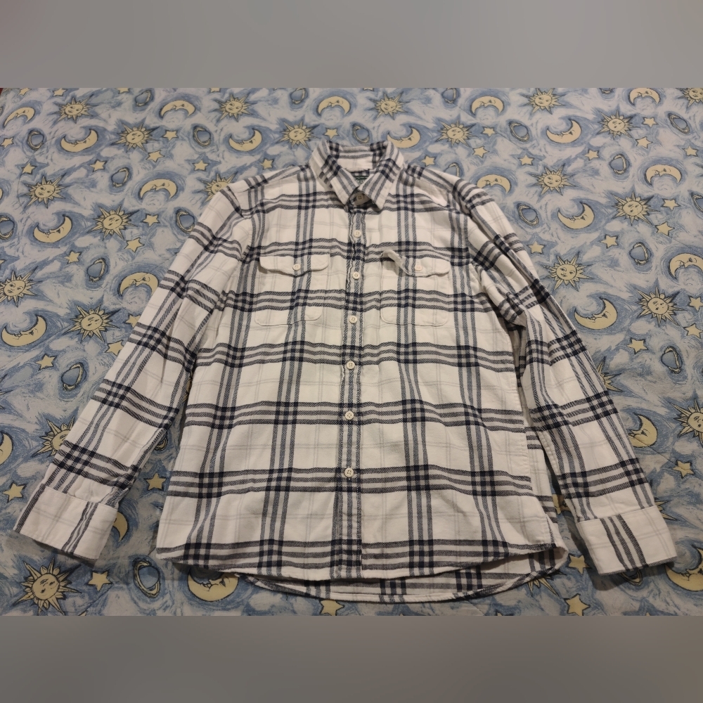 American Eagle Flannel Medium White Grey Blue